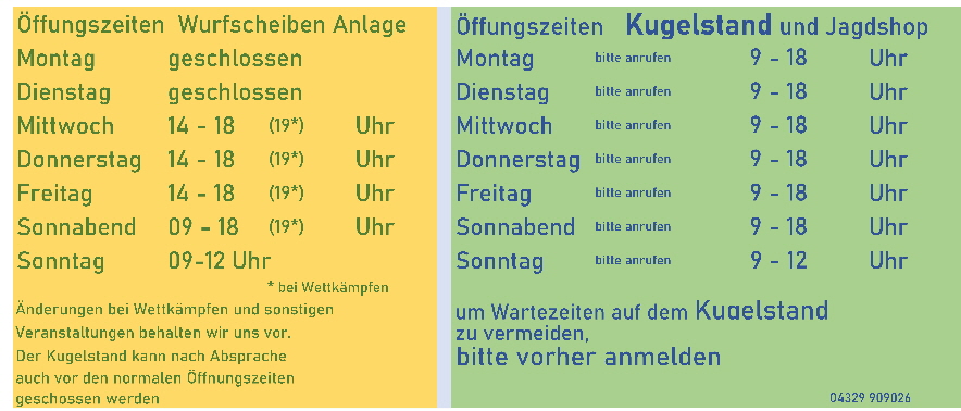 �ffnungszeiten Anlage + Shop